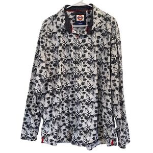 Jermyn & Bond Mens XXL‎ Modern Fit Floral Button Down Shirt Long Sleeve Gray